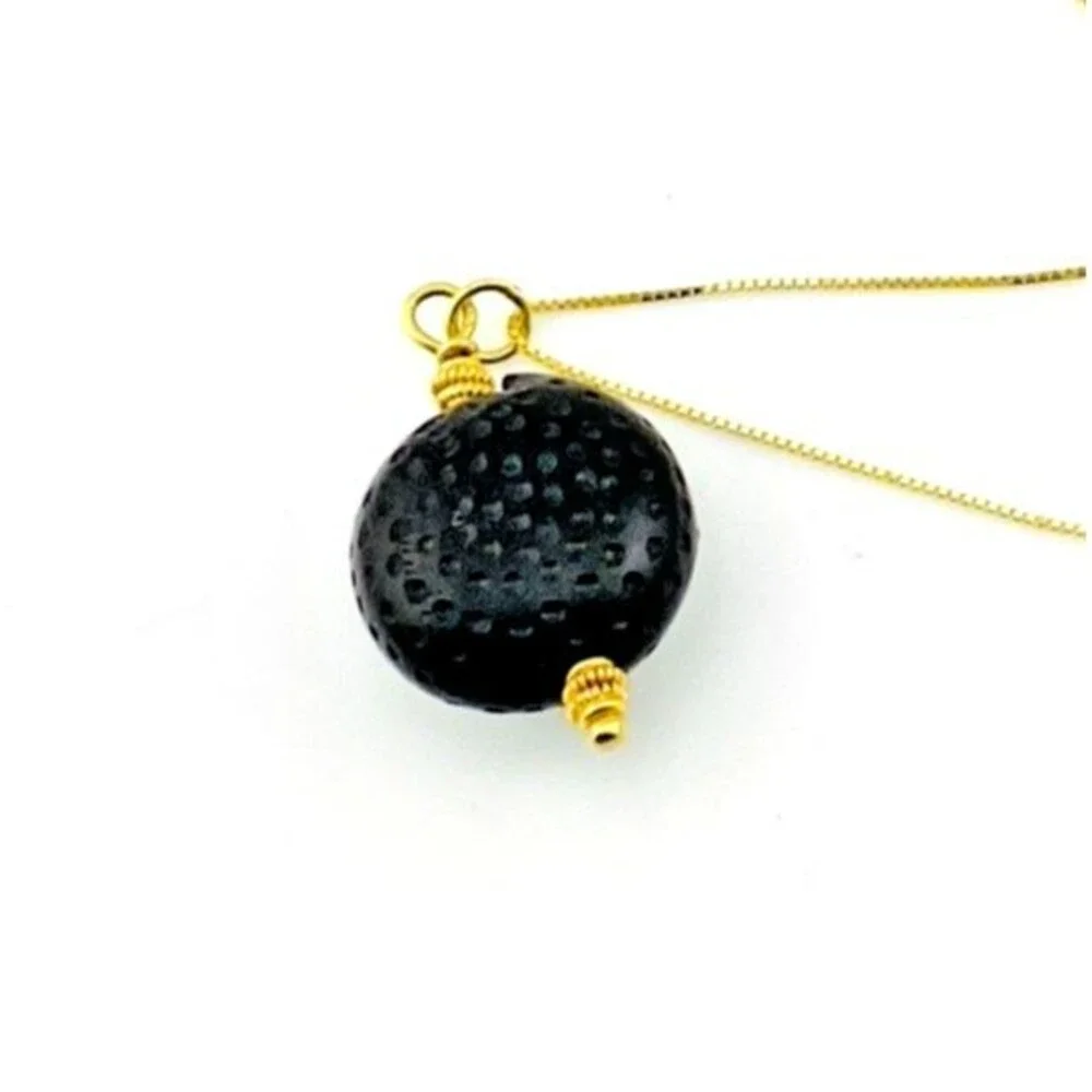 OOAK Vintage Carved Black Bead Diamond 14K Gold Artist Pendant